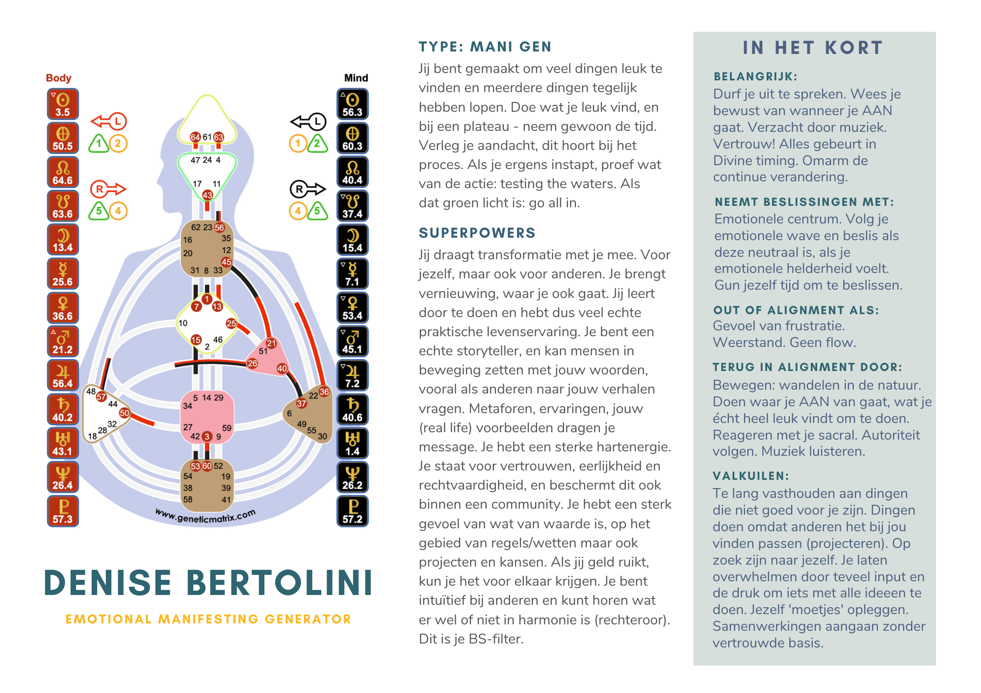 Human Design persoonlijke chart